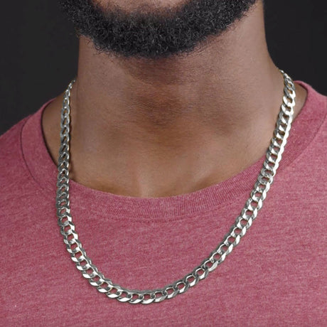 24inch 9.5mm Silver Curb Cuban Link Chain .925 Sterling Silver