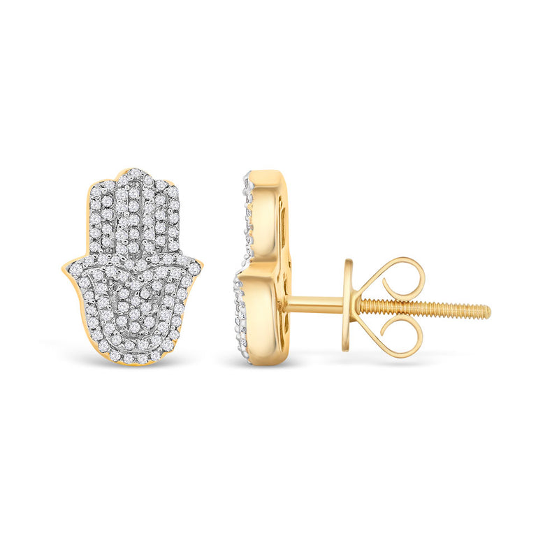 14k Solid Gold Diamond Hamsa Stud Men's Earrings (.30CTW) The Gold Gods 2