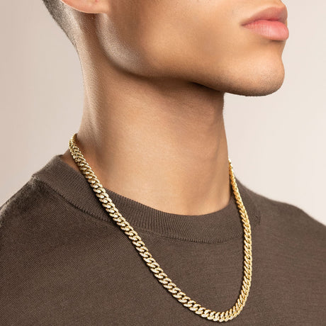 Diamond Cuban Link Micro Choker Chain 8mm The Gold Gods lifestyle look Gold 22 inch 2
