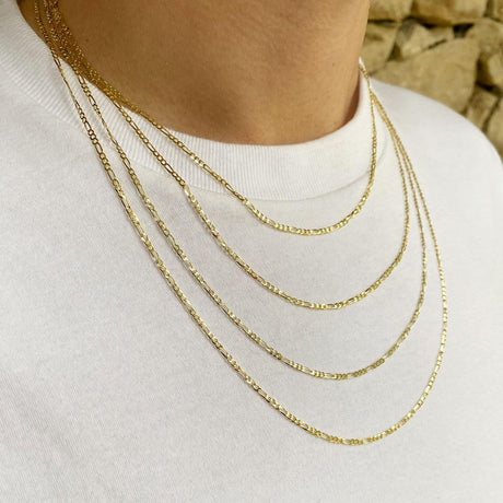 Men's Solid Gold Figaro Link Chain The Gold Gods 2mm Size Guide