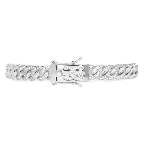 Micro Diamond Cuban Link Bracelet 8mm The Gold Gods  front view white gold 