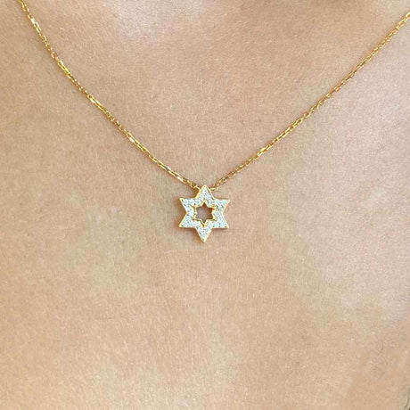 Womens 14k Solid Gold Diamond Star of David Necklace Zoom The Gold Goddess