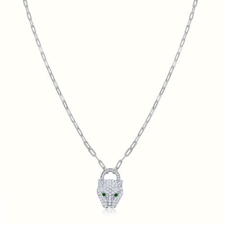 Women's Silver Diamond Panther Head Necklace Pendant The Gold Goddess Women’s Jewelry By The Gold Gods