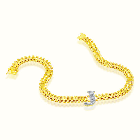 Women's Vermeil Watch Chain Diamond Initial Letter J Necklace Pendant The Gold Goddess Women’s Jewelry By The Gold Gods